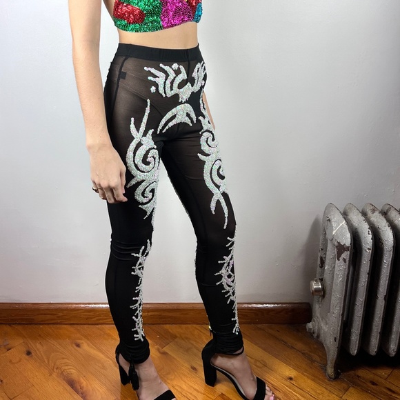Discount Universe Tribal Skeleton Sequin Pants Sheer NWOT - Picture 3 of 9